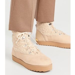Larroude Cream Lace Up Boots